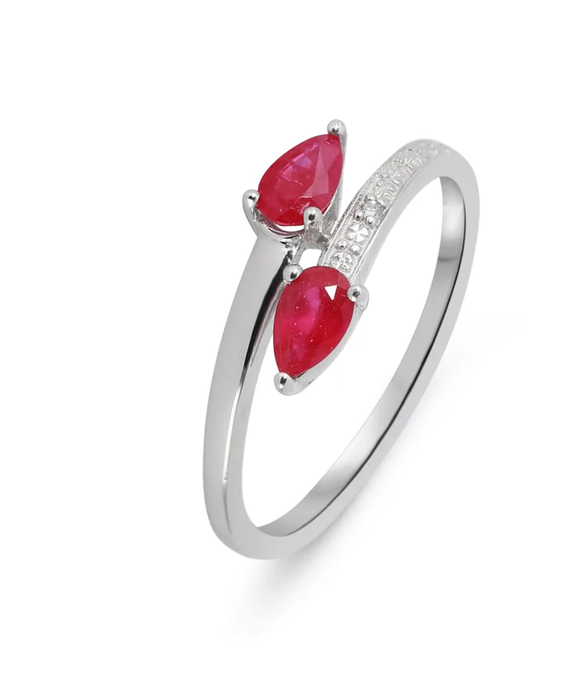 Bague Or Blanc Rubis Poire 5x3mm et Diamant